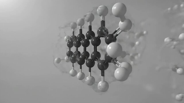Abstract Molecular Structure Animation With Spheres And Floating Particles In Monochrome With Futuristic Style