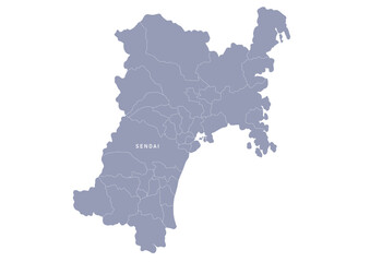 グレー色の日本地図, 宮城県の行政区分付き地図, Gray colored map of Japan, Miyagi prefecture