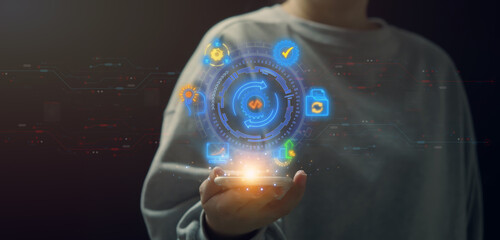 Automation workflow concept, smart workflow with robotic automation, efficient process design, and...