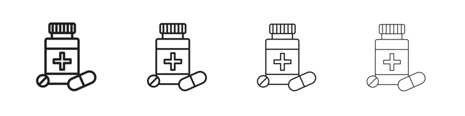 Fototapeta premium Medicine bottle icon simple black vectors pack. Design infographic element