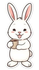 Obraz premium Cute Bunny Holding a Cup of Hot Chocolate