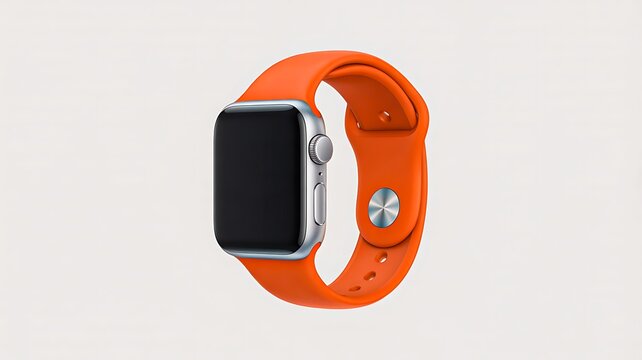 Modern orange smartwatch with blank screen isolated on white background