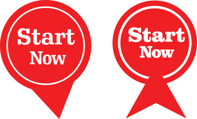 Bold red start now speech bubble label and pointer icon pack for digital promotion banners