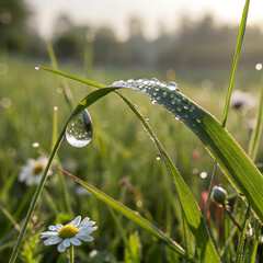 water drops on a grass