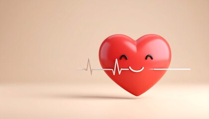Smiling heart with heartbeat graphic