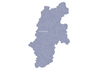 グレー色の日本地図, 長野県の行政区分付き地図, Gray colored map of Japan, Nagano prefecture