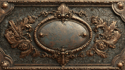 Antique Bronze Plaque Design with Ornate Border and Studs