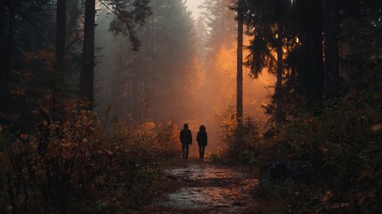 two people in a forest landscape
