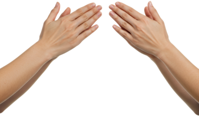 Hands reaching towards each other in a gesture of connection on transparent background  