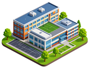  Isometric High School Building with Sports Field – Transparent PNG  (2)