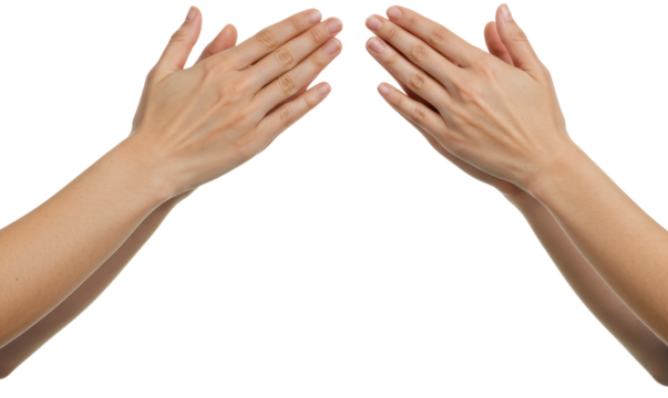 Hands reaching towards each other in a gesture of connection on transparent background - Powered by Adobe