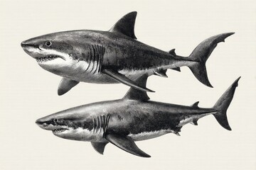 Two Great White Sharks Detailed