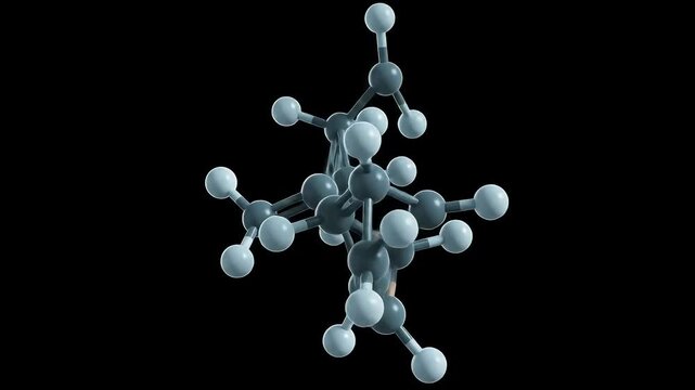 Three Dimensional Render of Molecular Structure with Black Background and Gray Sphere