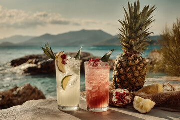 capture vibrant images of refreshing cocktails and lemonades adorned with bright fruits and ice