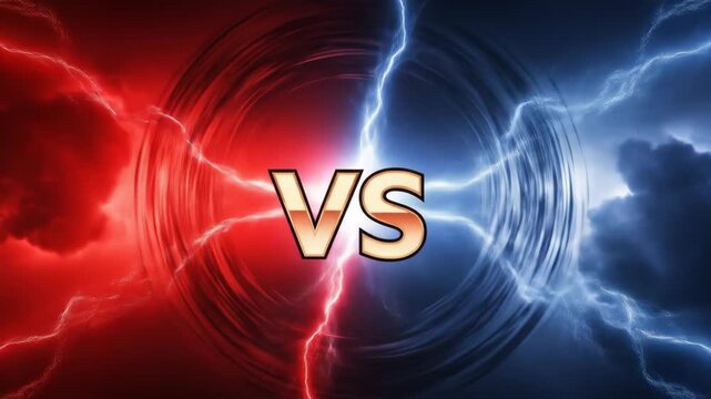 Dynamic VS Battle: Red vs Blue Lightning Clash with Energy Vortex Background