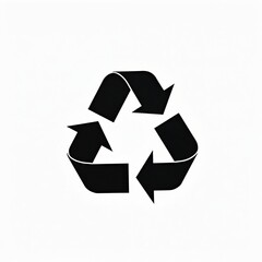 Obraz premium Black recycling symbol with three arrows forming triangle on white background. Advocates environmental sustainability, waste reduction, reuse. Promotes eco-friendly practices, circular economy