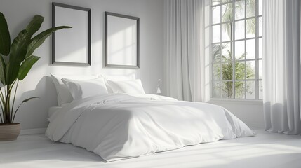 Serene Bedroom Sanctuary A Relaxing Retreat with Bright Window and Potted Plant
