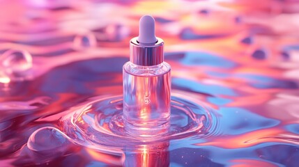 Elevate Your Beauty Routine Luxurious Glass Dropper Bottle with Essential Oil on Shimmering Fluid 