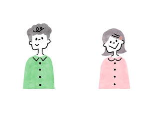 笑顔の男の子と女の子の線画アイコンイラスト