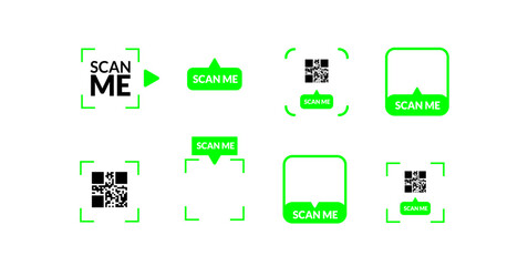 Scan QR code flat icon template for mobile app. Mobile payment and quick response codes. Scan me with smartphone. Vector illustration.