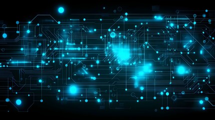 Fototapeta premium Complex circuit board design with glowing blue lines and points.