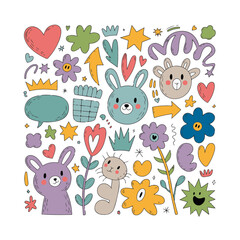 Fototapeta premium Unique Cute Colorful Hand-Drawn Doodle Vector Set