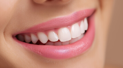 Close-up of smiling woman’s perfect white teeth
