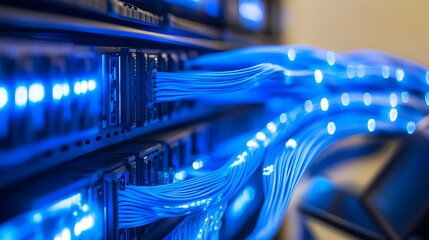 Close-up view of intricate network cables.