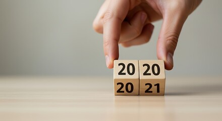 Changing Wooden Blocks From 2020 to 2021 Representing New Year