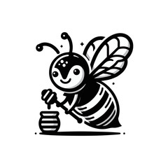 A bee with translucent wings holding a honey dipper