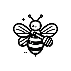 A bee with translucent wings holding a honey dipper