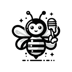 A bee with translucent wings holding a honey dipper