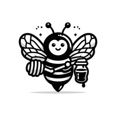 A bee with translucent wings holding a honey dipper