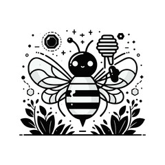 A bee with translucent wings holding a honey dipper