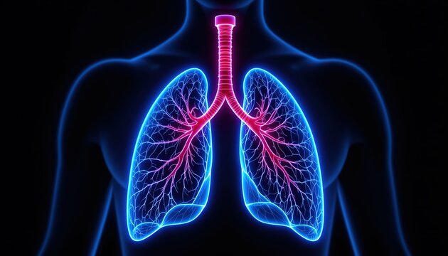 Detailed illustration of the human lungs and trachea.