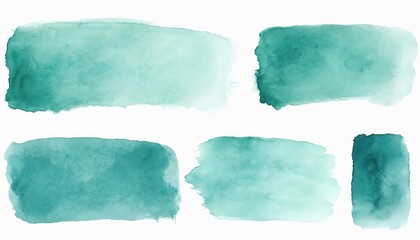 Fototapeta premium Teal watercolor paint strokes, textures isolated on white background. Hand-painted brush strokes in various shades of blue, green, perfect for graphic design elements, abstract art, artistic
