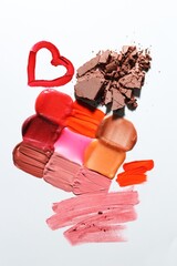 Different cosmetic products on white background, flat lay