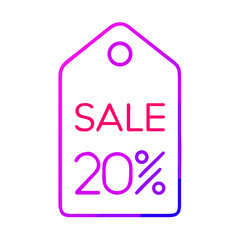 Vibrant Gradient Sale Tag Design with 20% Off Text for Retail Promotions and Discount Offers on Transparent Background for Easy Use
