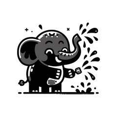 A blushing elephant spraying water with its trunk