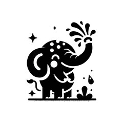 A blushing elephant spraying water with its trunk