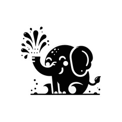 A blushing elephant spraying water with its trunk