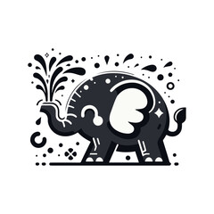 A blushing elephant spraying water with its trunk