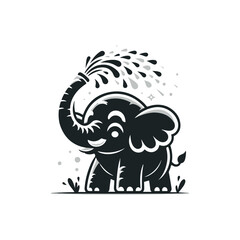 A blushing elephant spraying water with its trunk