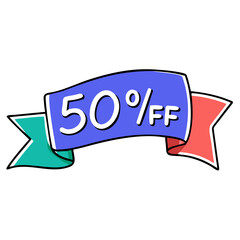 50 Percent Off Ribbon Banner for Sales and Promotions, Featuring a Colorful Design and Bold Typography, Ideal for Advertising Campaigns and E-commerce Websites