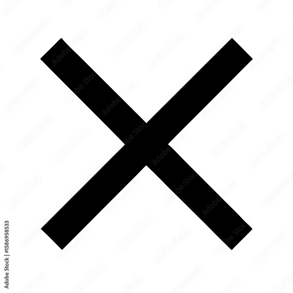 Poster simple black cross symbol on transparent backdrop for marking errors or indicating removal in digita