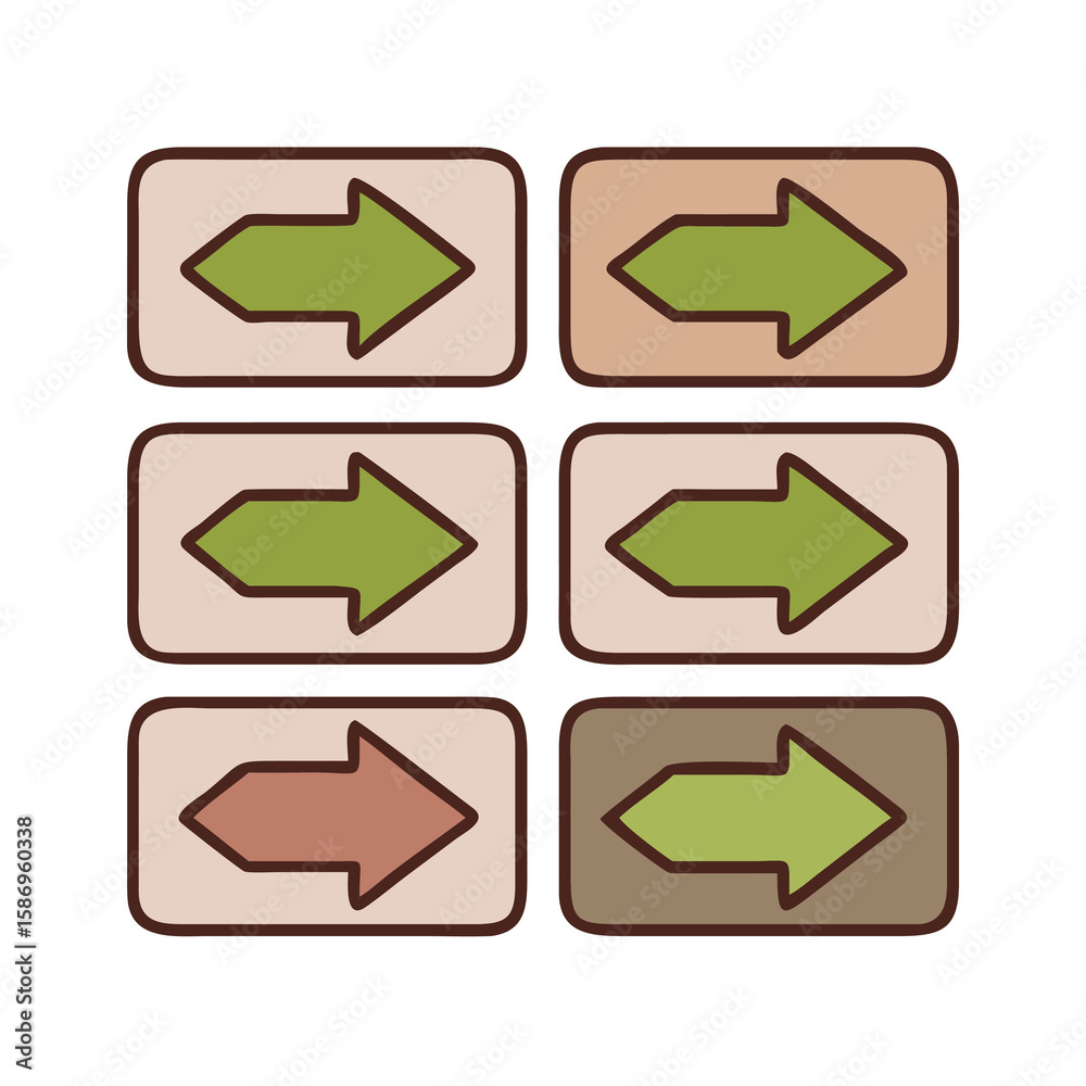 Poster a collection of directional arrow icons in earthy tones displaying forward movement and navigation o