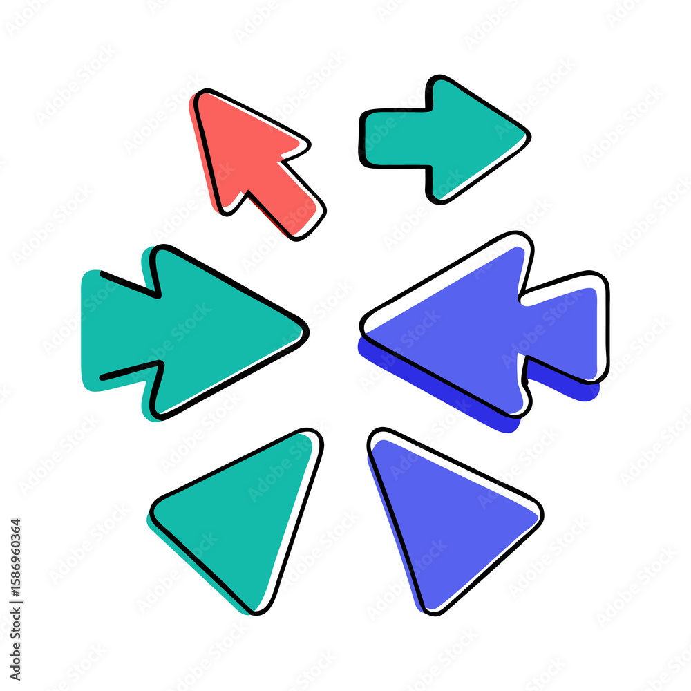 Poster a dynamic arrangement of arrow icons pointing in various directions on a transparent background for 