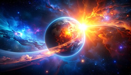 Obraz premium Earth ablaze in cosmic expanse