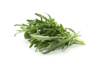 Fresh ripe green arugula leaves isolated on white