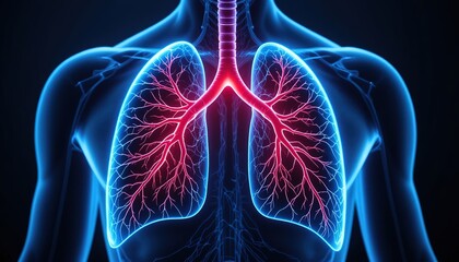 Detailed anatomical illustration of the human lungs and trachea.